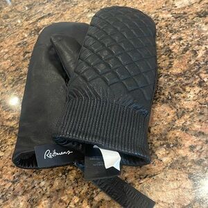 NWT Reitmans Black leather "quilted" mitts mittens  sz S/M soft fleecy inside